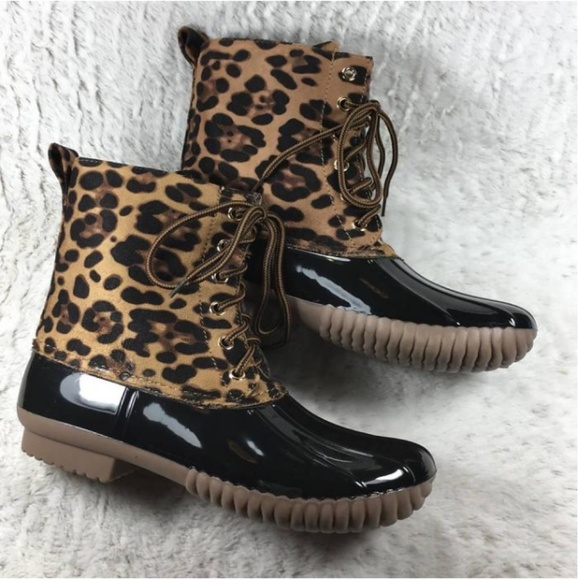 leopard print duck boots